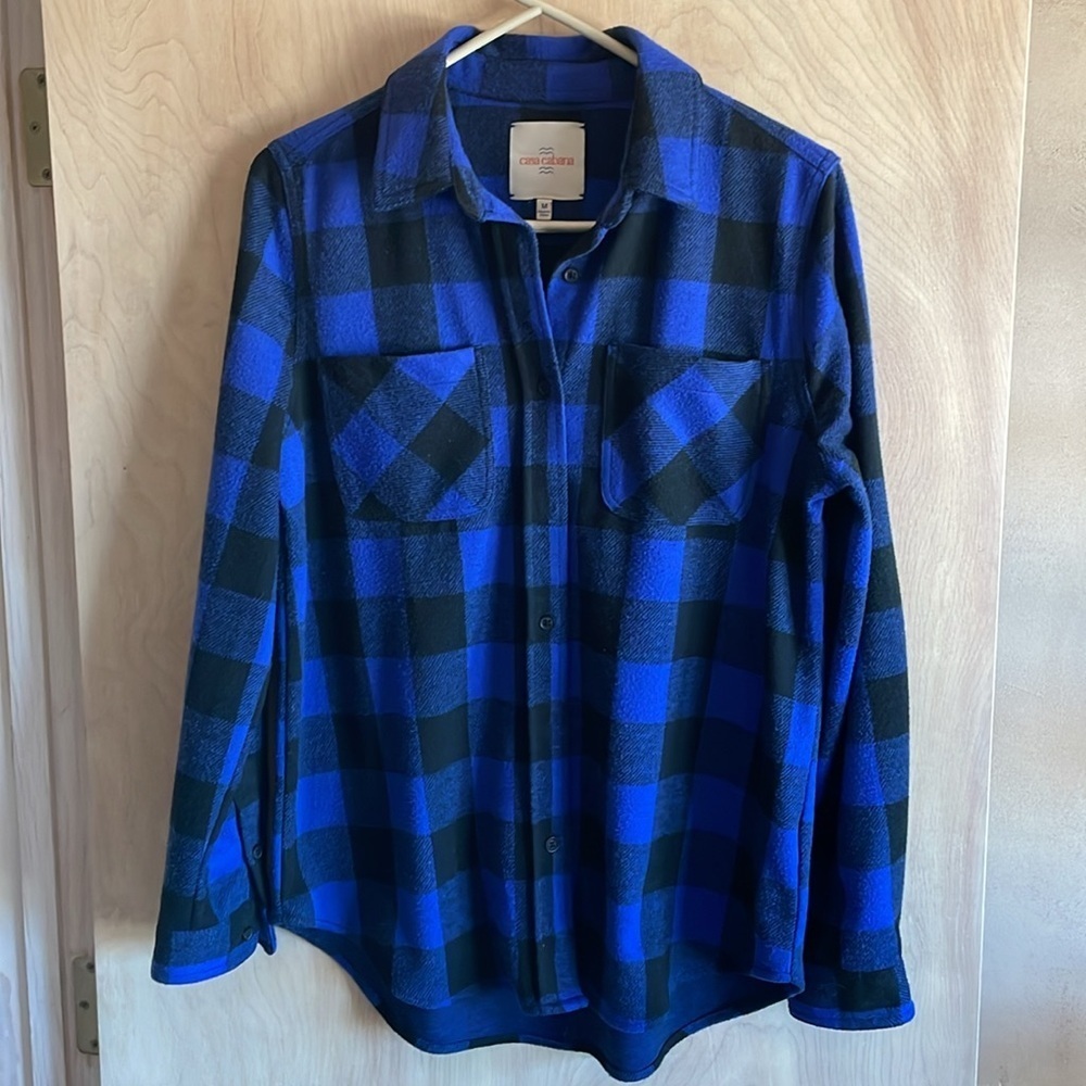 Casa Cabana Shirt Jacket Blue Black Plaid Button Front Long Sleeve Women’s M